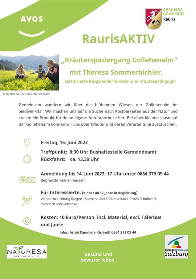 RaurisAKTIV - "Kräuterspaziergang Gollehenalm" mit Theresa Sommerbichler